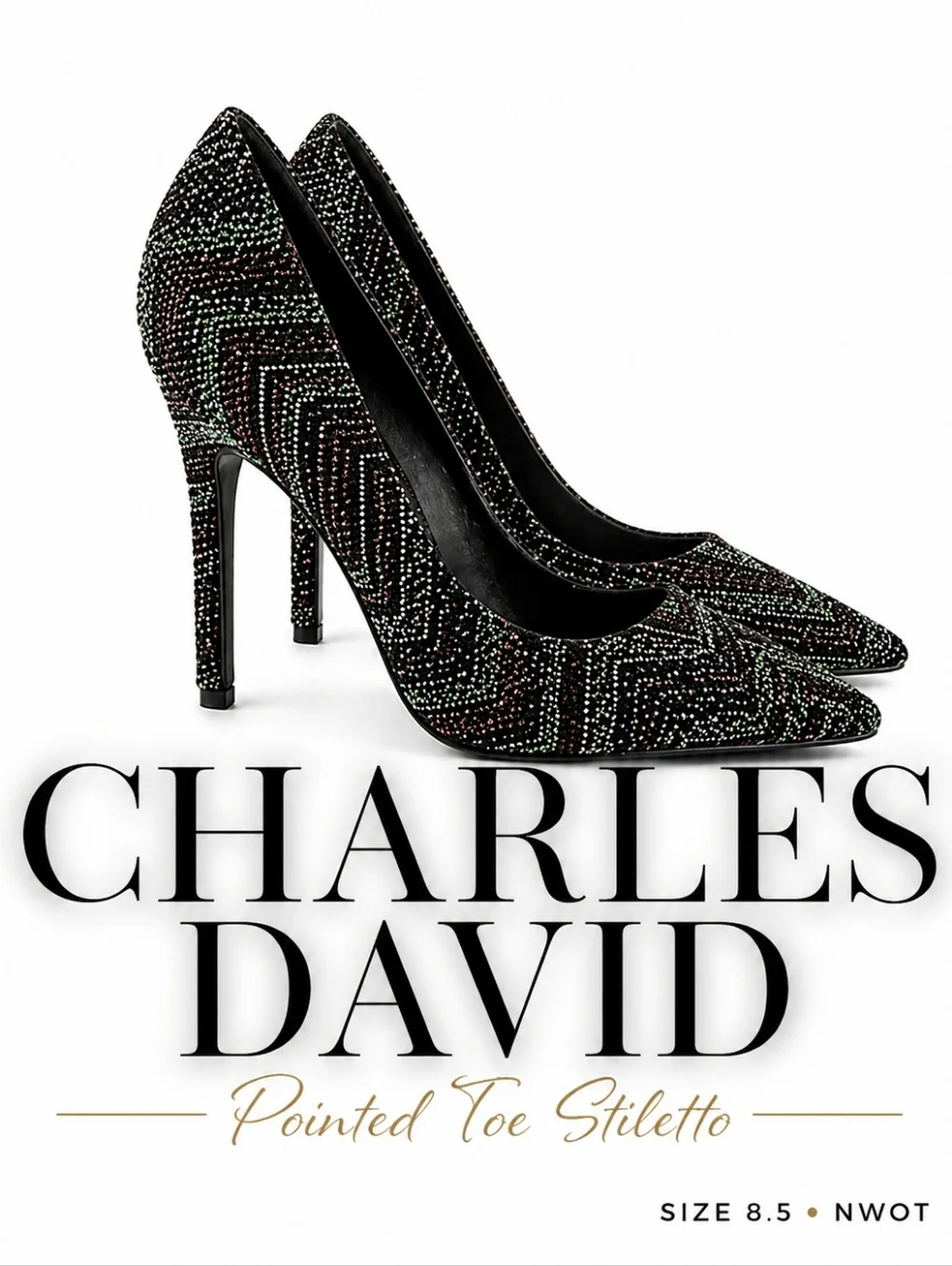 Charles by Charles David Pointed Toe Stiletto Pumps 8.5 Textured Tweed Heels